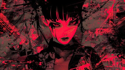 Cool grungy y2k anime manga collage set with a negative photocopy effect . Rough brutal elements for 90s vintage design. Ai generation.