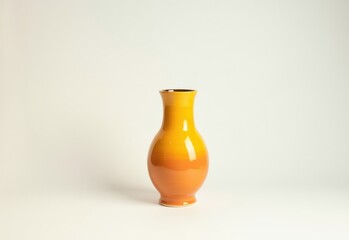 Minimalist composition featuring a glossy  ceramic vase against a soft sunlit background with elegant shadows