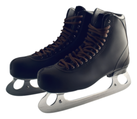 PNG Black ice skates with silver blades, featuring a classic design and sturdy laces for optimal performance on the ice.
