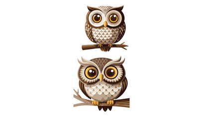 A collection of twelve cartoon owls in various colors and styles, each with unique expressions and feature.