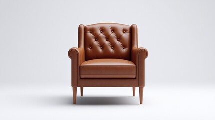 classic brown leather armchair on a white background