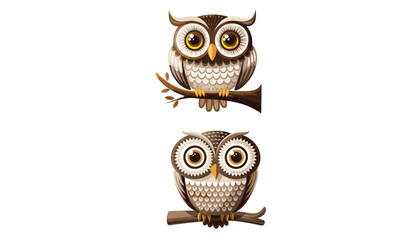 A collection of twelve cartoon owls in various colors and styles, each with unique expressions and feature.