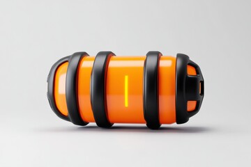 3d rendering of a futuristic orange and black fuel tank or power cell with a glowing vertical line indicator, isolated on a white background.