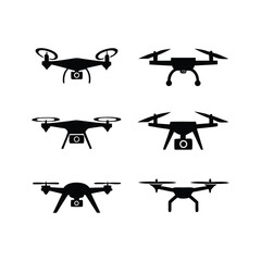 set of a drone Silhouette vector on white 