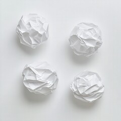 Fototapeta premium four crumpled pieces of white paper on a white background