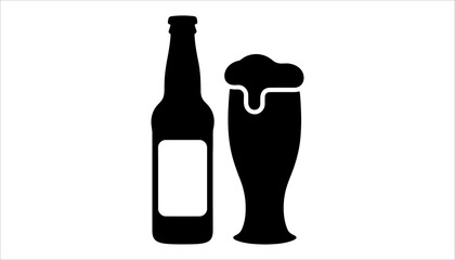 Beer glass silhouette icon vector illustration. Bottle and glass of beer icon.