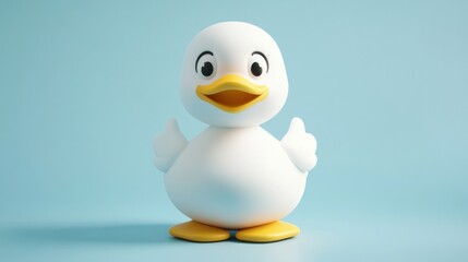Happy cartoon duck thumbs up, blue background, children's book illustration