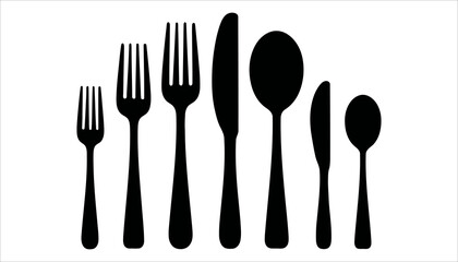 Cutlery silhouette icon set. Cutlery Fork Knife Spoon Set Vector