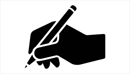 Hand writing icon. Hand glyph icon illustration with pen