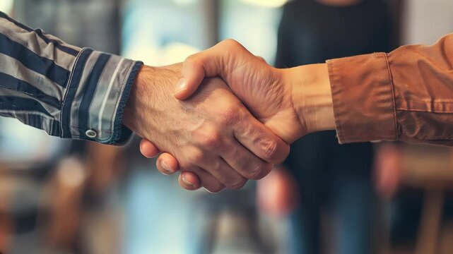 Handshake between two professionals in an office setting. 4k video footage
