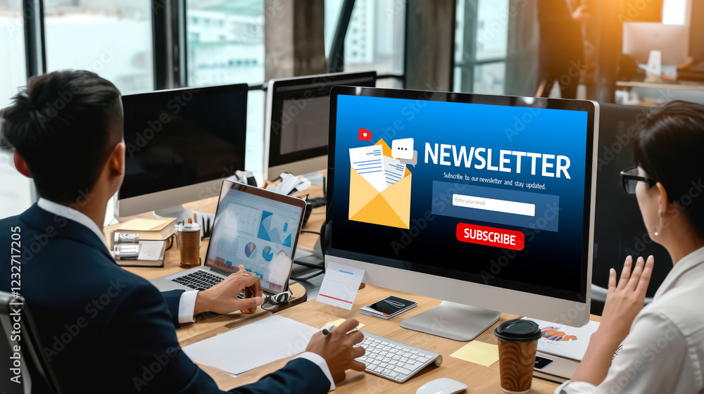 Poster newsletter signup page on computer for customer to subscribe brisk newsletter update information to 