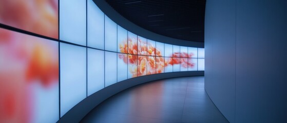 Obraz premium curved video wall displaying digital art in a modern hallway