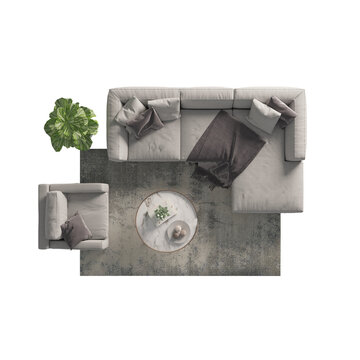 Sofa Top View. Set of furniture in modern luxury style for floor plan interior design.