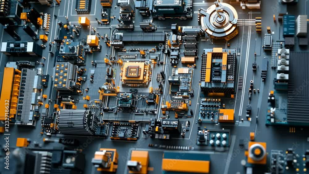 Poster intricate details of a modern printed circuit board showcasing advanced technology and sophisticated