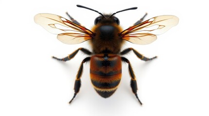 Honeybee Close Up Detailed Macro Photography of Insect Anatomy Against White Background