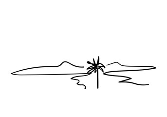 simple line art illustration of a mountain landscape icon.