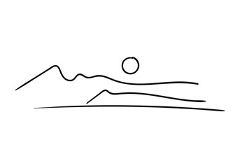 simple line art illustration of a mountain landscape icon.