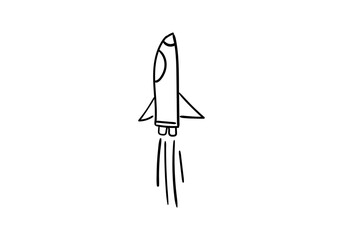 imple line art illustration of a rocket icon, designed as a sticker.