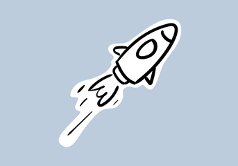 imple line art illustration of a rocket icon, designed as a sticker.