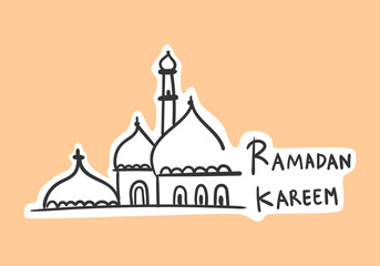 illustration of Ramadan Kareem featuring a mosque, lanterns, the moon, and stars.