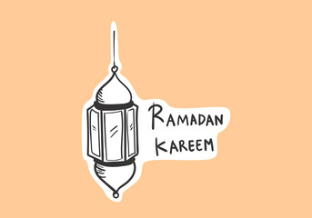 illustration of Ramadan Kareem featuring a mosque, lanterns, the moon, and stars.