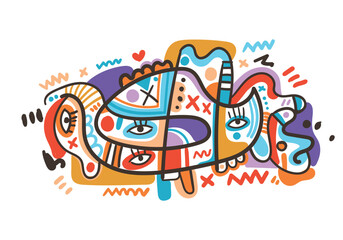 illustration of a contemporary face in pop art and abstract cubism style. 