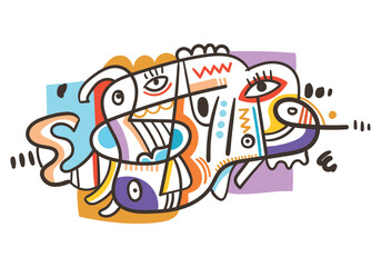 illustration of a contemporary face in pop art and abstract cubism style. 