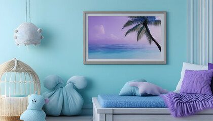 Illustration - Tranquil Nursery Room Decor with Ocean and Palm Tree Artwork