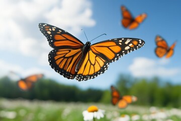 Naklejka premium monarch butterflies in a field of daisies