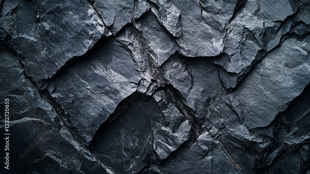Poster natural dark slate rock formation with textured layers and intricate patterns