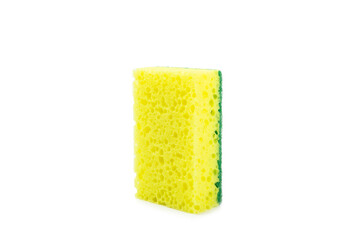 Colorful dish sponges isolated on white background. Kitchen sponge. Cleaning concept, cleaning service. Dishwashing liquid with clean and dirty dishes plate. Place for text, copy space.Wash the dishes
