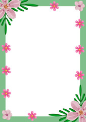 Flowers border poster. Flower arrangement flyer, frame. Vector illustration. 