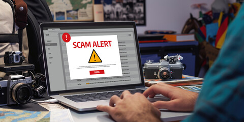 Cyber security software show alert of cyber attack for protection brisk. Danger from virus, phishing and cyber fraud.