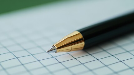 close up of a gold and black pen on graph paper