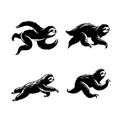 Running Sloth Silhouette Vector Set &ndash; Animal Motion Illustration
