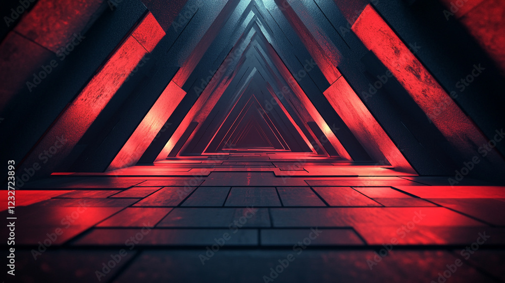 Aufkleber light and shadow create an intriguing tunnel of red and blue triangles at night