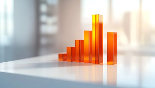 High-definition financial services icon with a sharp orange bar graph on a clean white surface symbolizing energy and growth in the financial sector