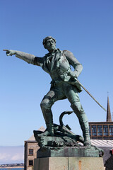 Fototapeta premium Statue of the corsair Surcouf in Saint Malo, France