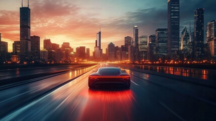 Naklejka premium Night Drive Through City Skyline