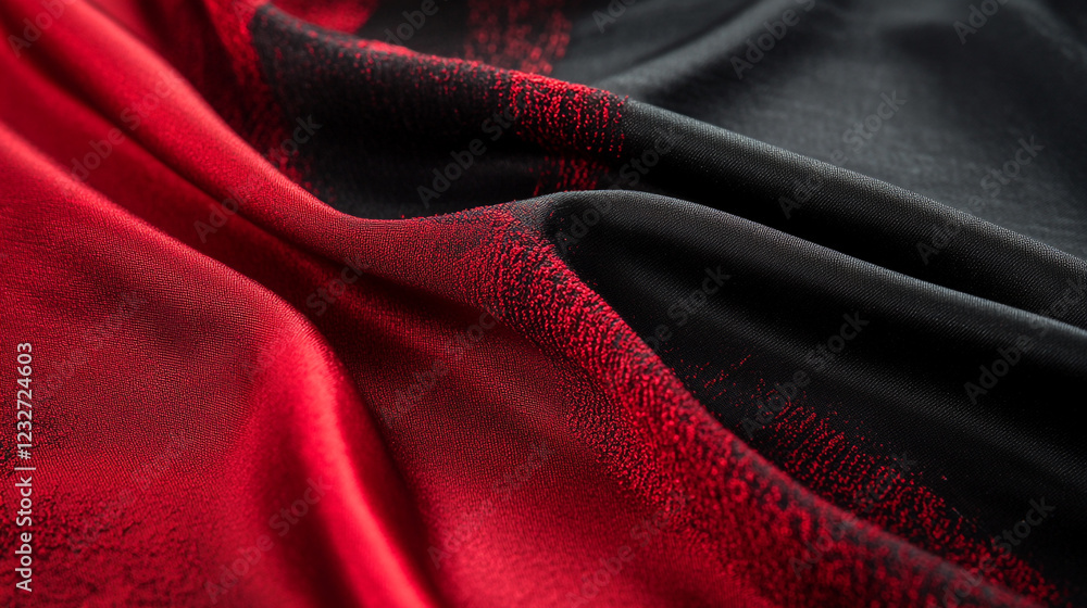 Poster elegant red and black fabric combination showcasing texture and depth in light