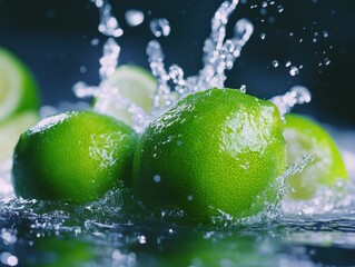 fresh limes splashed with water