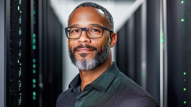 Smiling Man In A Server Room