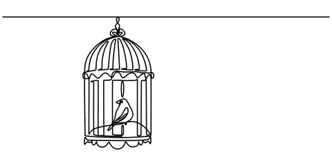 Continuous one line drawing of a bird in a cage. Simple vector illustration, Birdcage line art drawing vector, Birdcage, Bird Cage And Birds On A Transparent Background, Bird Cage icon symbol vector. 