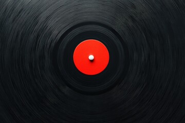 close up of a vinyl record with a red label and white center