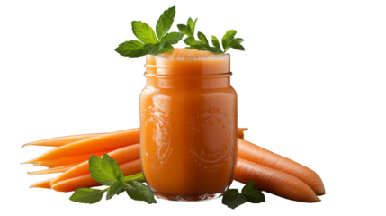 Carrot Juice in Mason Jar Healthy Summer Drink, Vitamin-Packed Beverage for Food Themes, isolated on transparent background.