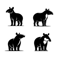 Standing Tapir Silhouette Vector Set – Exotic Animal Illustration