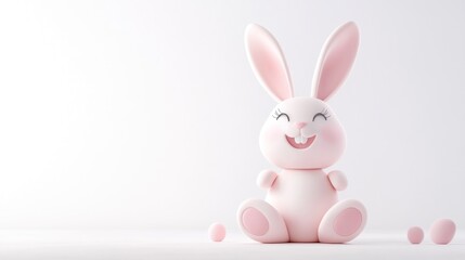 Obraz premium Happy Easter bunny sitting, eggs, white background, holiday greeting