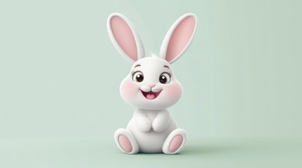 Obraz premium Happy Easter bunny sitting, pastel background, spring greeting card