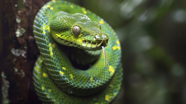 Close Up of a Green Tree Python