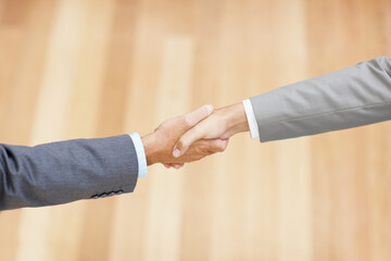 Business people, merger or above of shaking hands for negotiation, funding agreement or b2b deal....